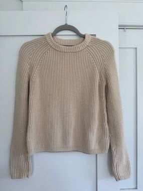 Quince Cream Crewneck Ribbed Knit Sweater - Organic Cotton Size Small
